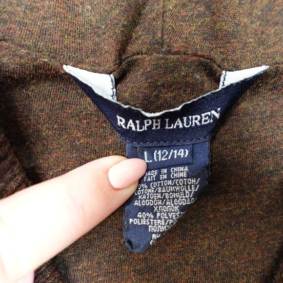 Ralph Lauren Sweater Girls Large Open Front Hooded Hoodie Cardigan Brown - Picture 2 of 9